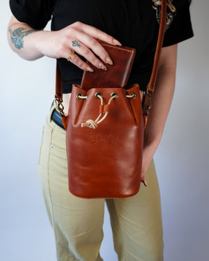 Leather Bucket Crossbody Bag
