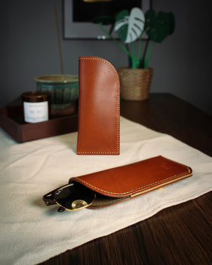 Handstitched Leather Glasses Case with Velour Lining and polished edges