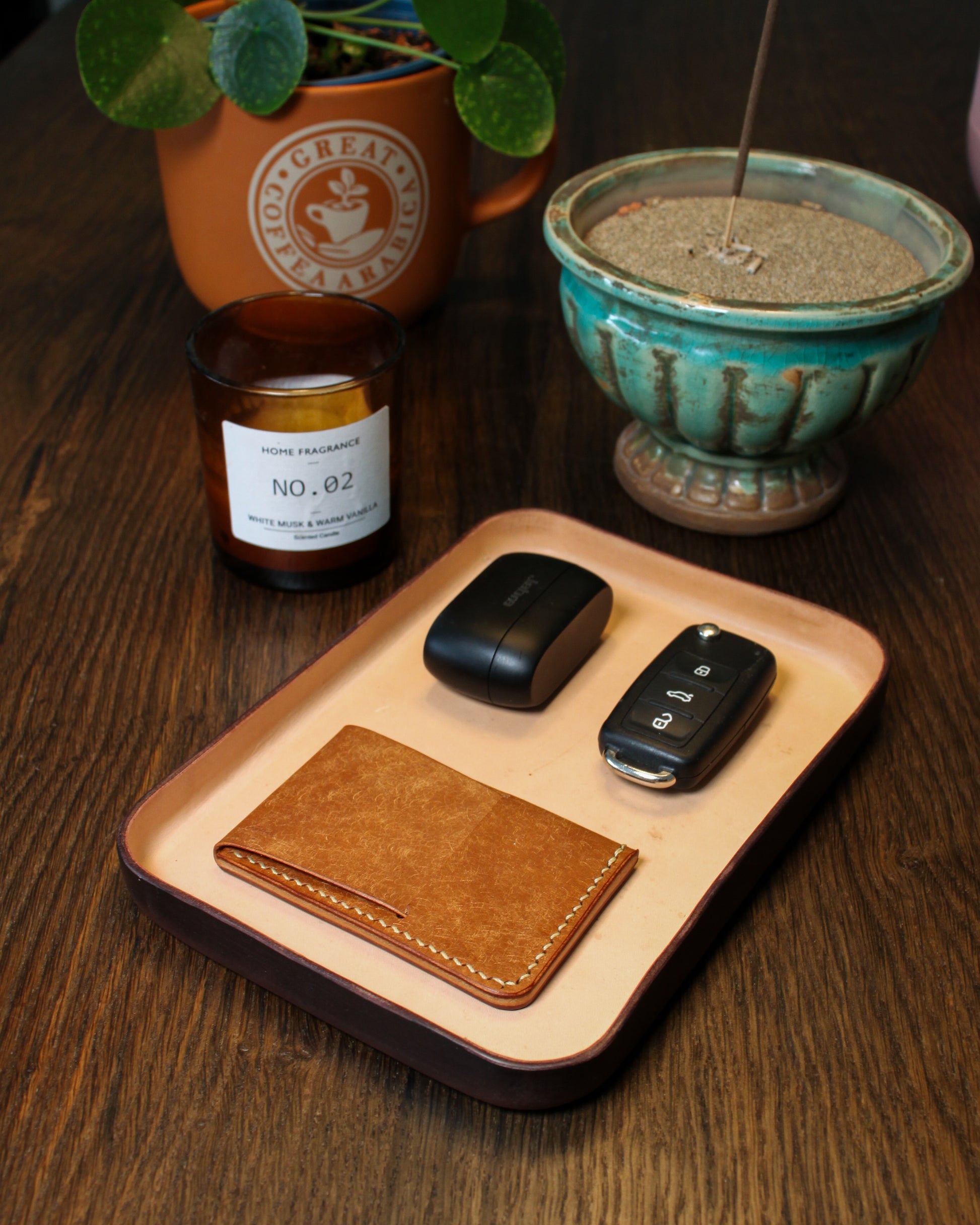 Rechteckiger Schreibtisch-Organizer aus Leder