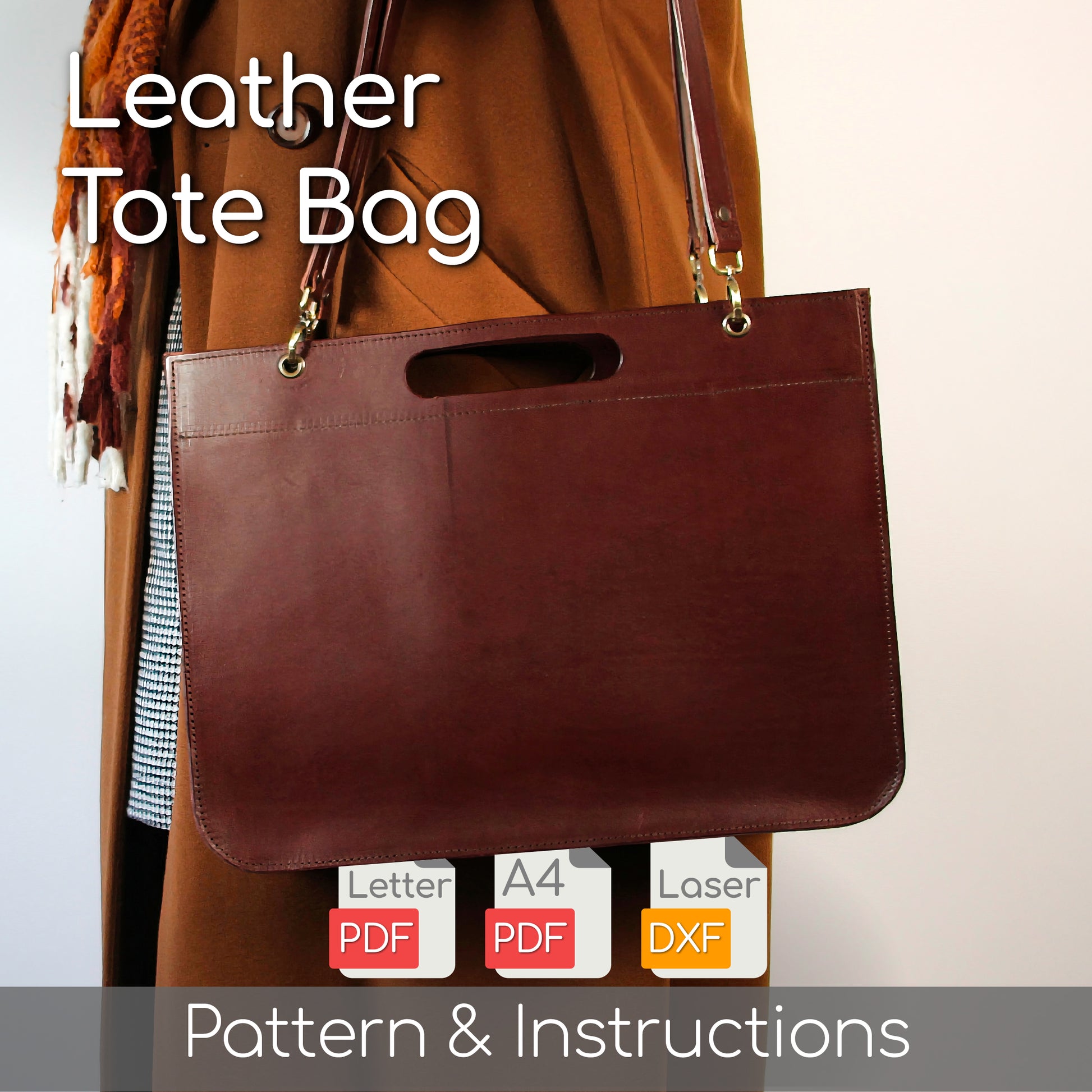 Leather Tote Bag with Integrated Handles Pattern