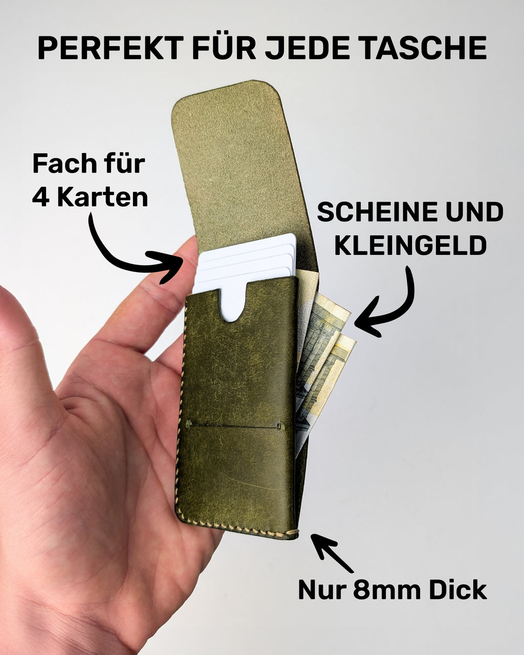 Compact leather wallet for cards and bills