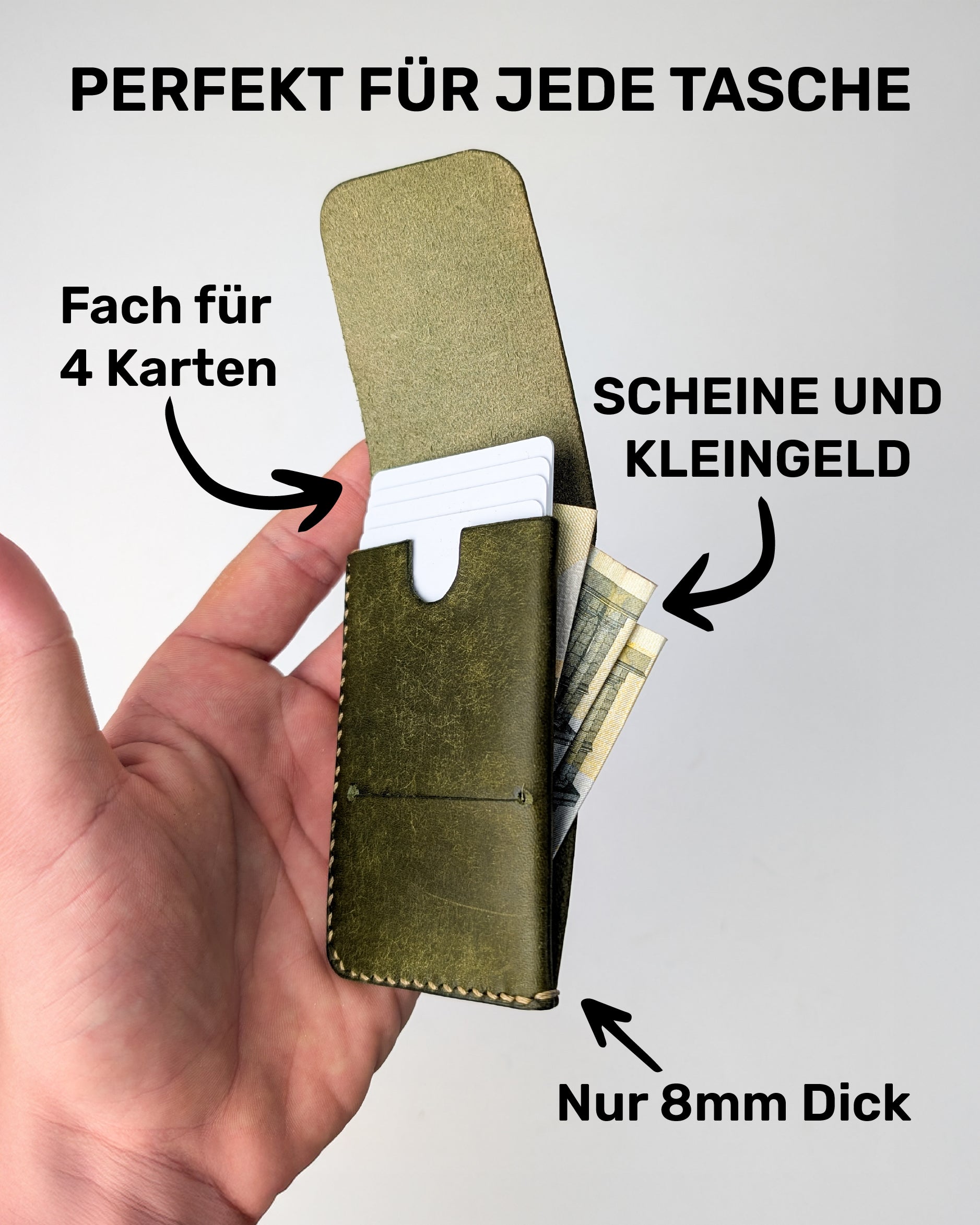 Compact leather wallet for cards and bills