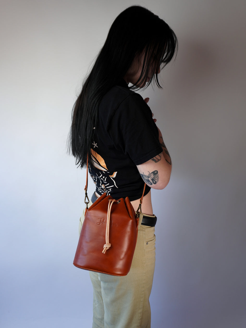 Leather Bucket Crossbody Bag
