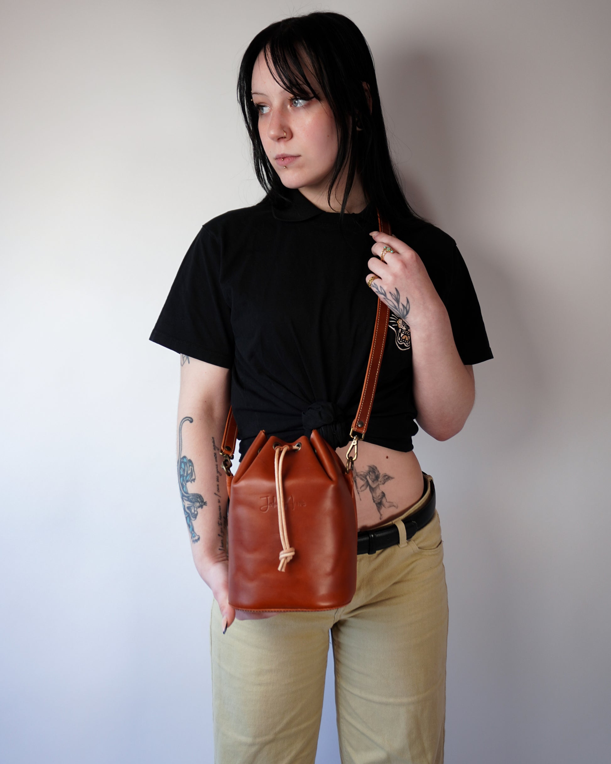 Leather Bucket Crossbody Bag