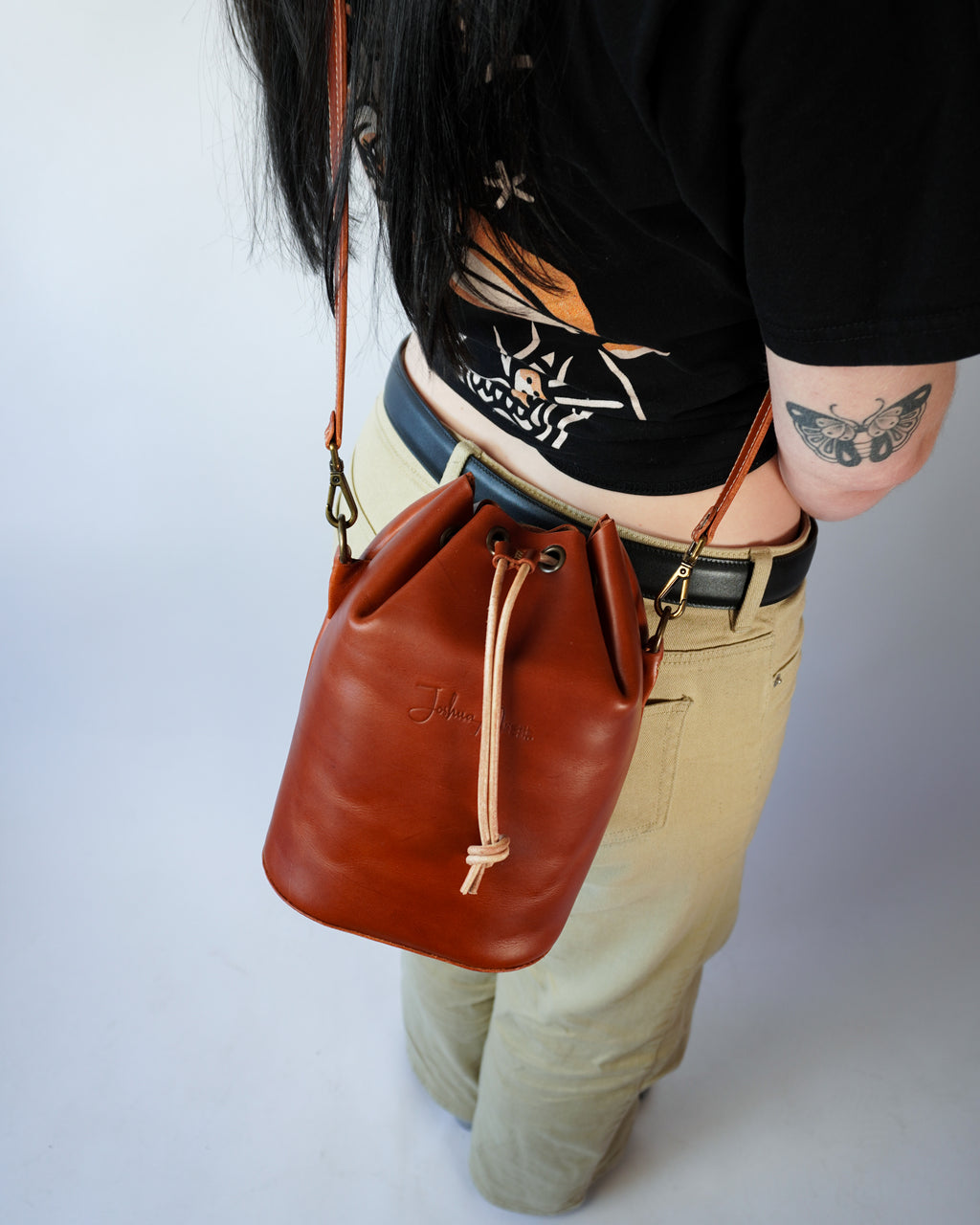 Leather Bucket Crossbody Bag