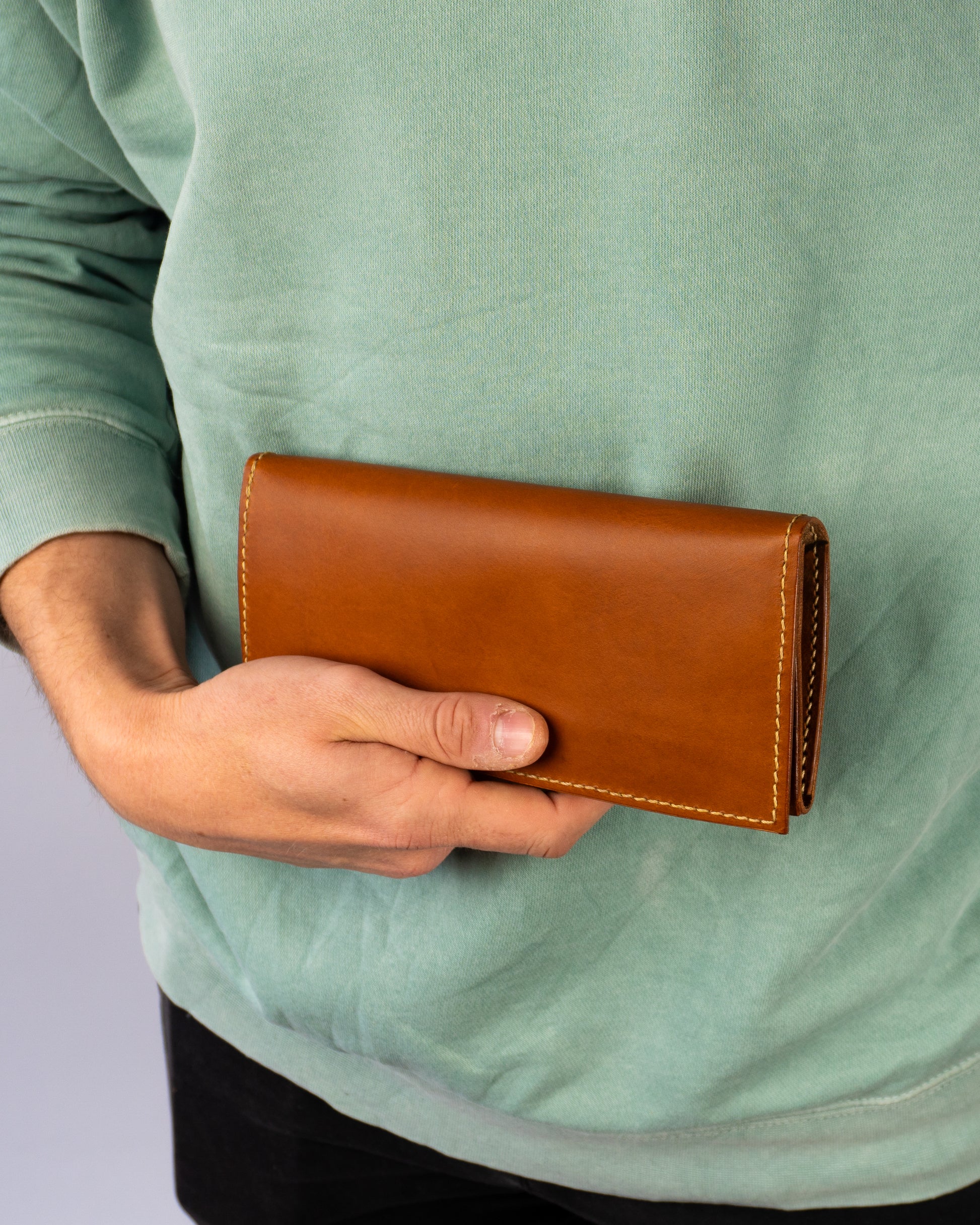 Hand-stitched Leather Long Wallet