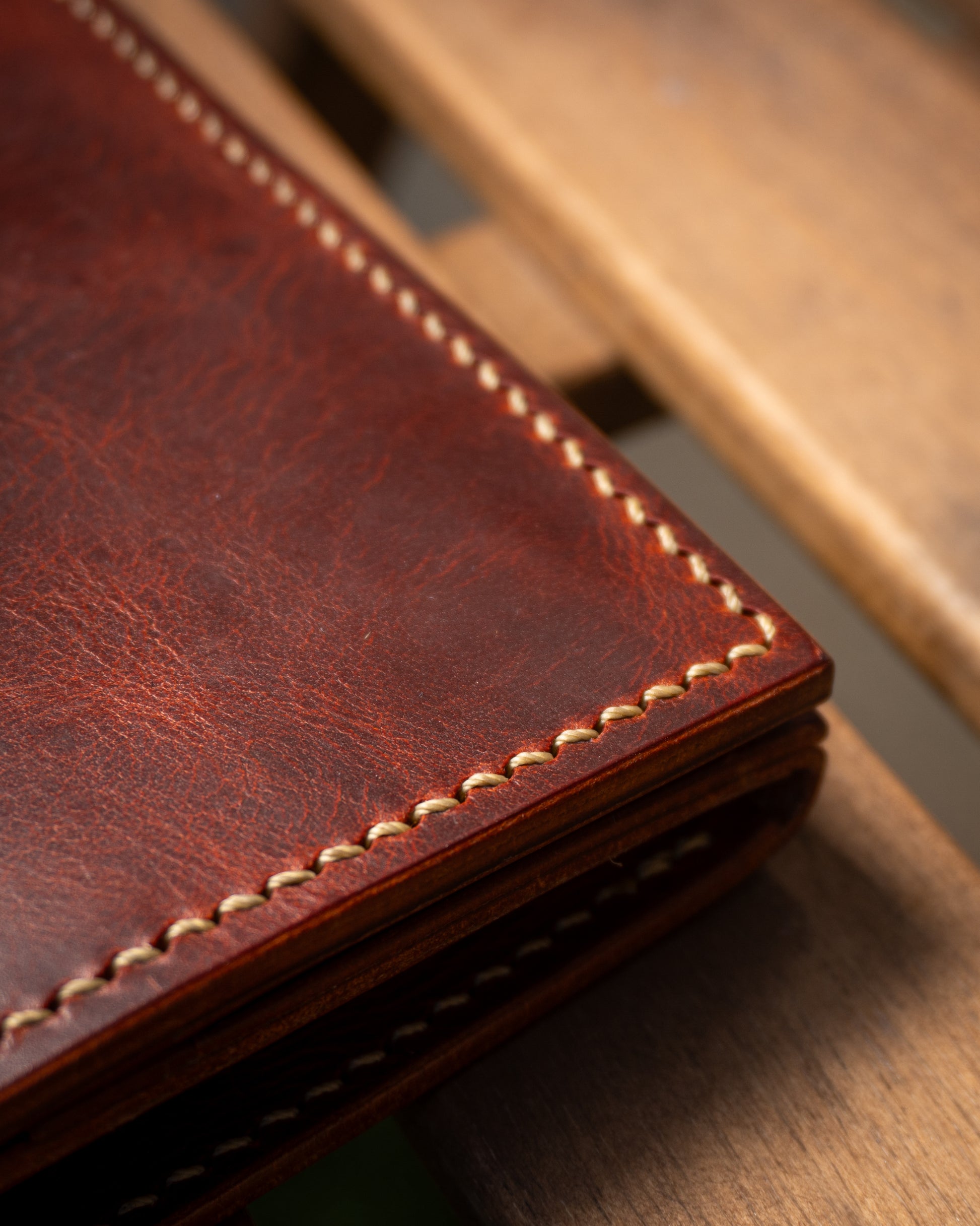 Hand-stitched Leather Long Wallet