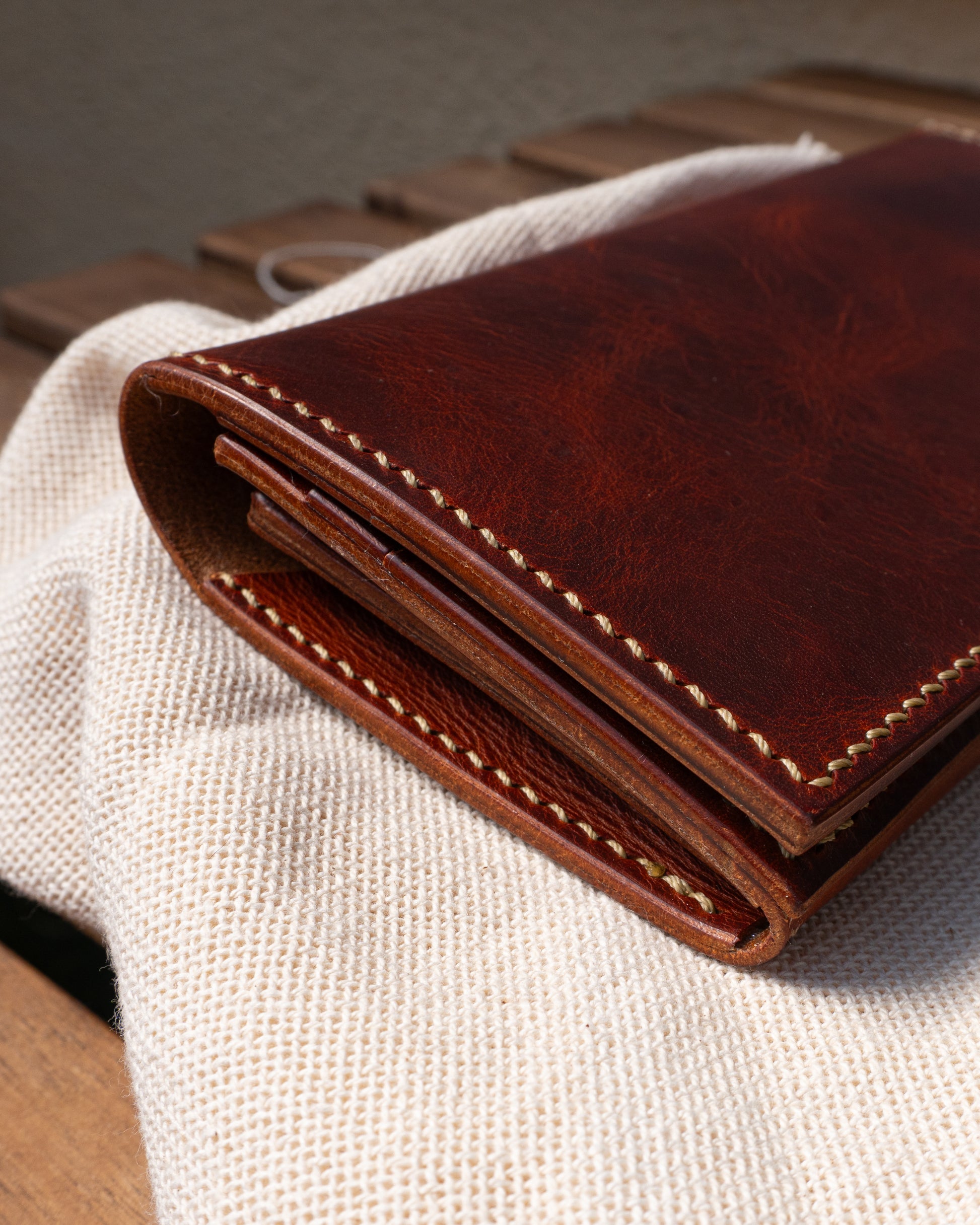 Hand-stitched Leather Long Wallet