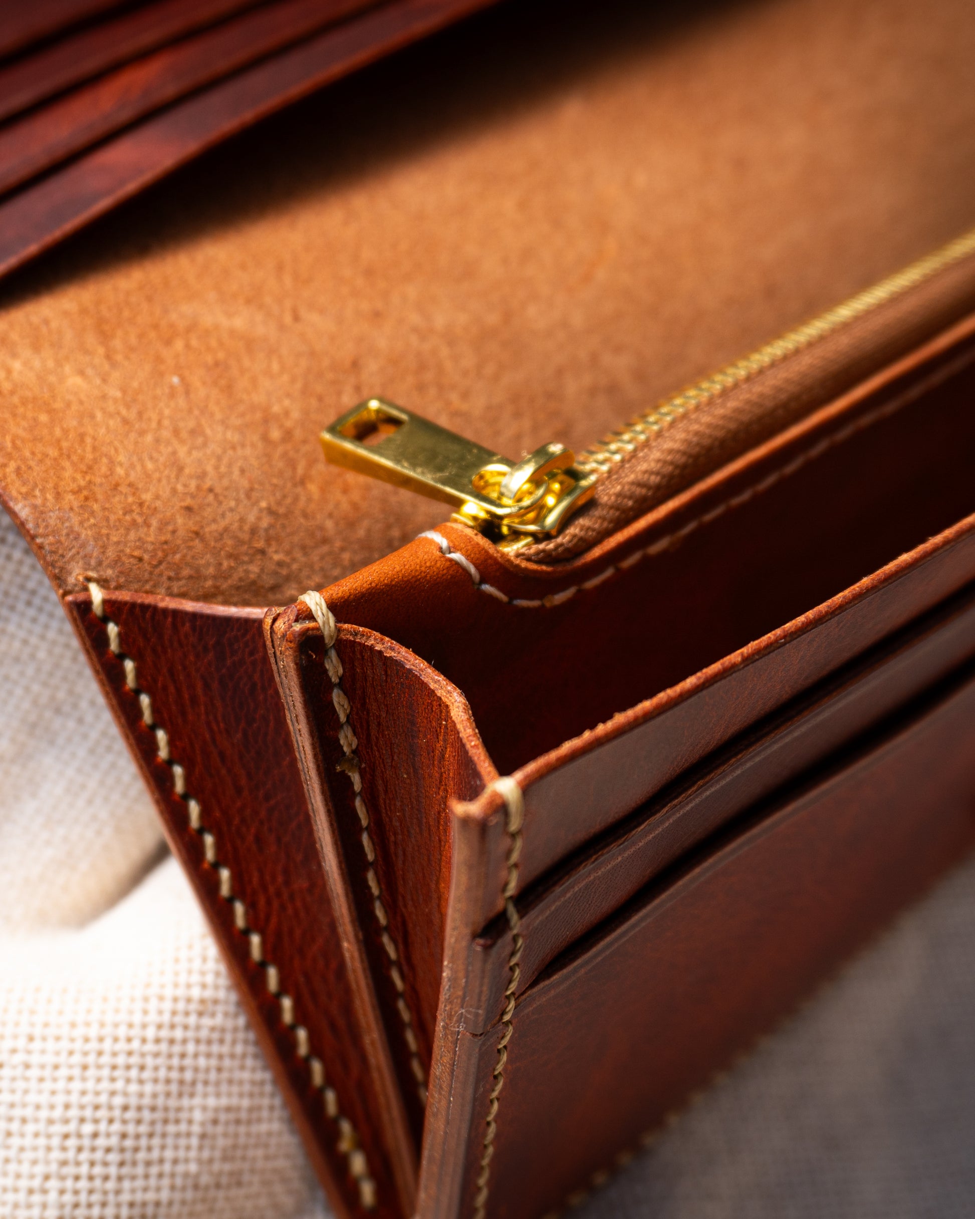 Hand-stitched Leather Long Wallet