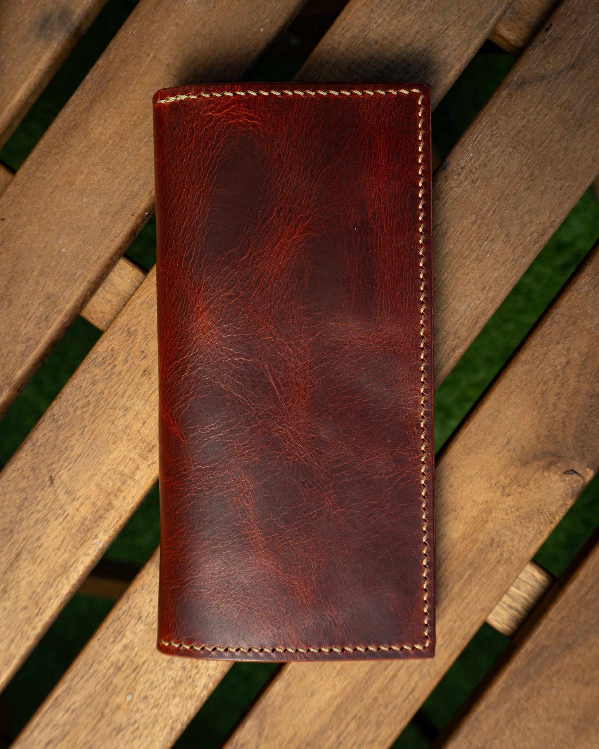 Hand-stitched Leather Long Wallet