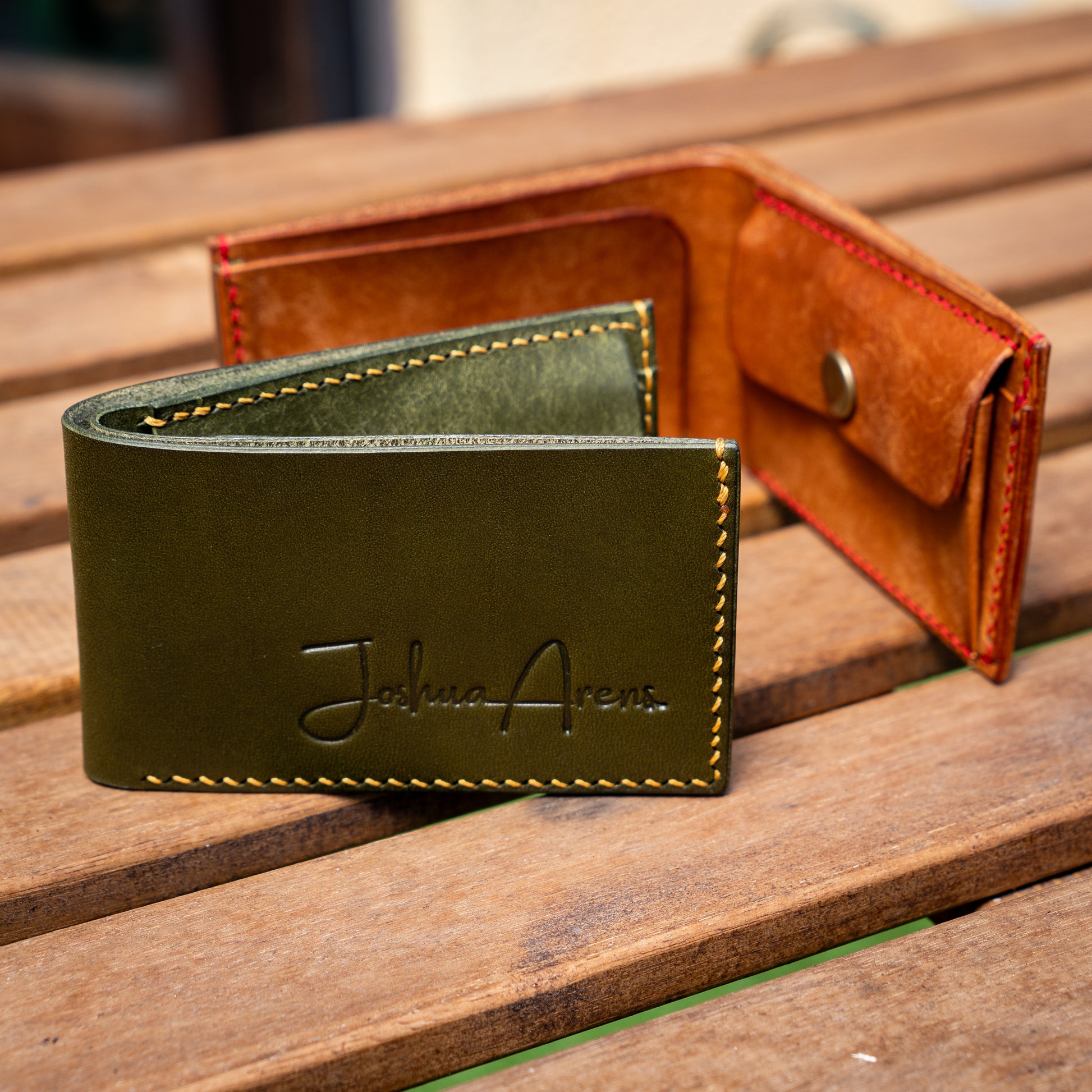 Compact Leather Bifold Wallet Handstitched
