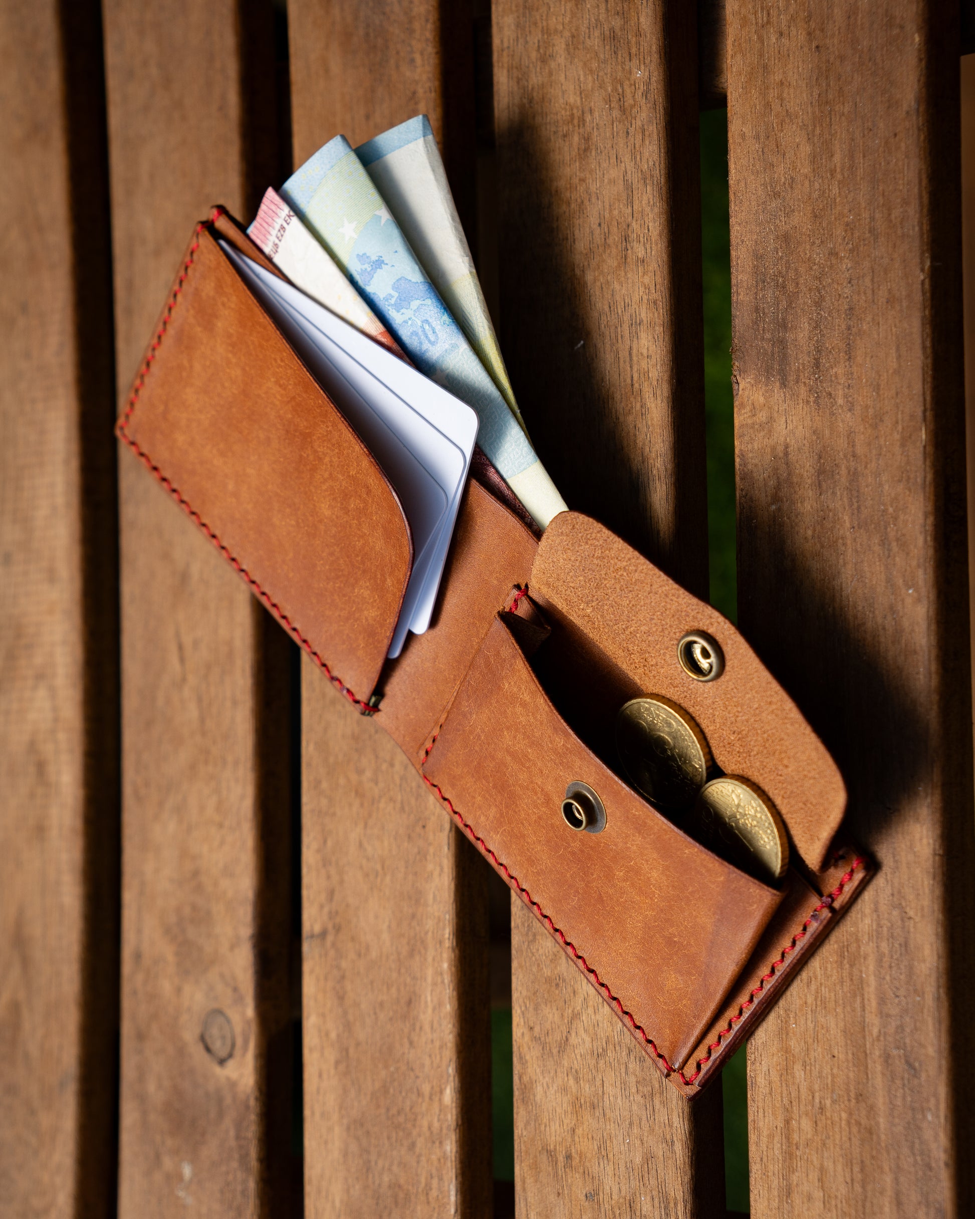 Compact Leather Bifold Wallet Handstitched