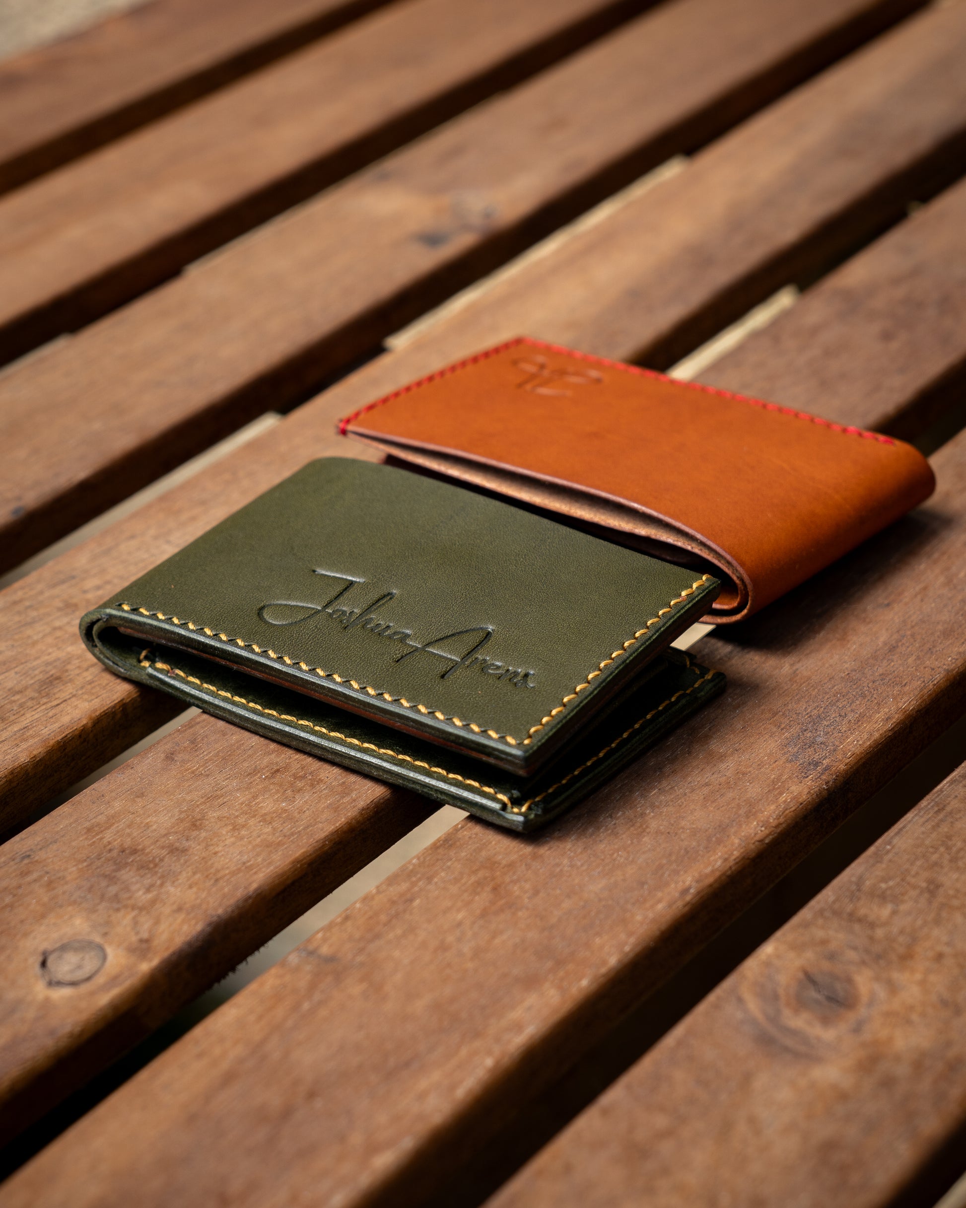 Compact Leather Bifold Wallet Handstitched