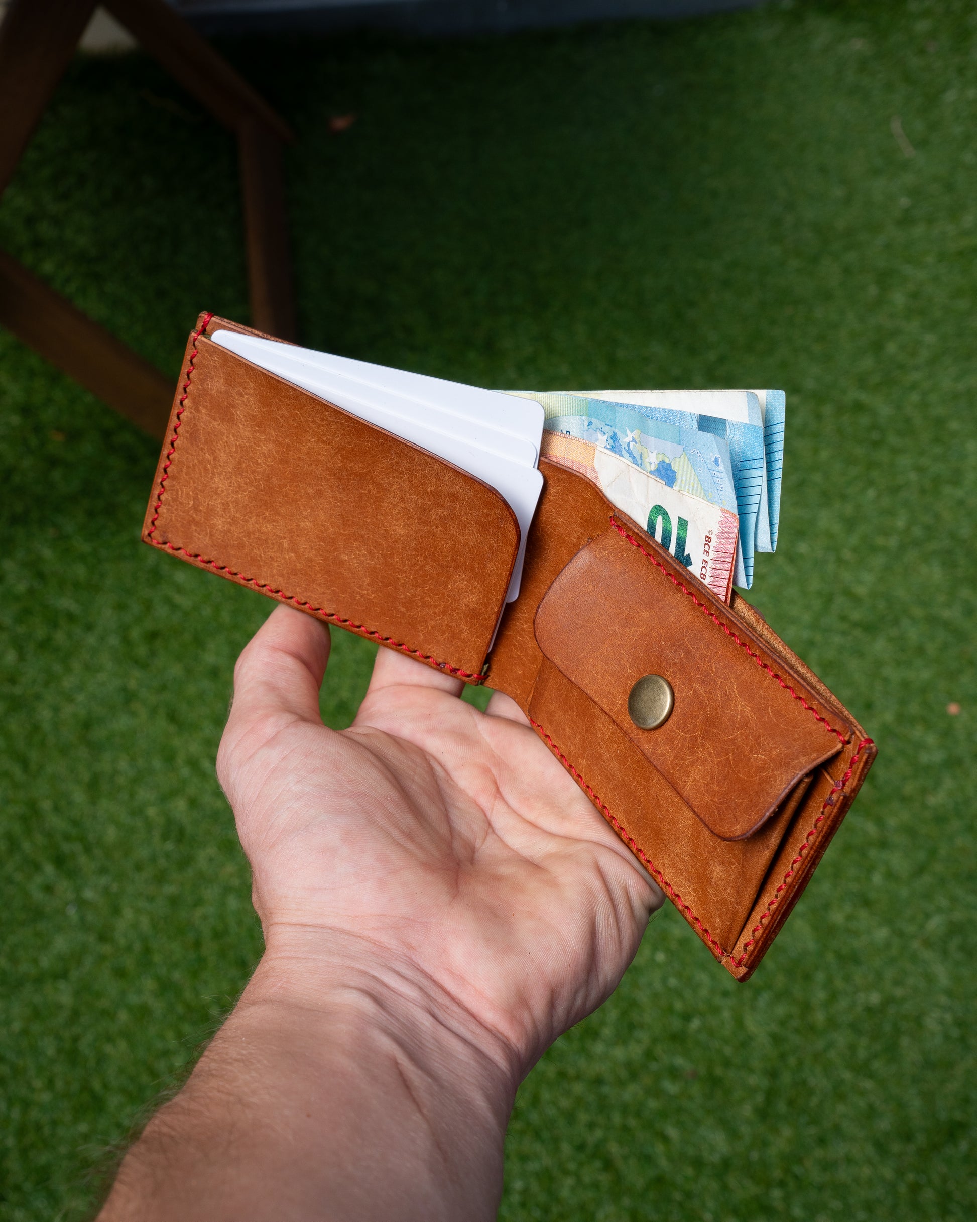 Compact Leather Bifold Wallet Handstitched