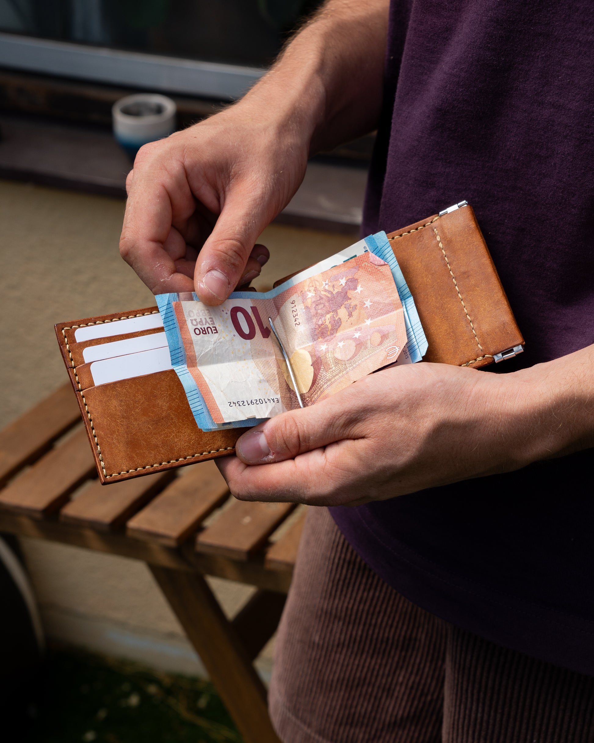 Money Clip Wallet Leather Bifold Wallet with Coin Pouch