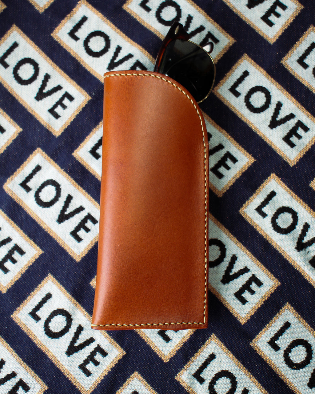 Handstitched Leather Glasses Case with Velour Lining and polished edges