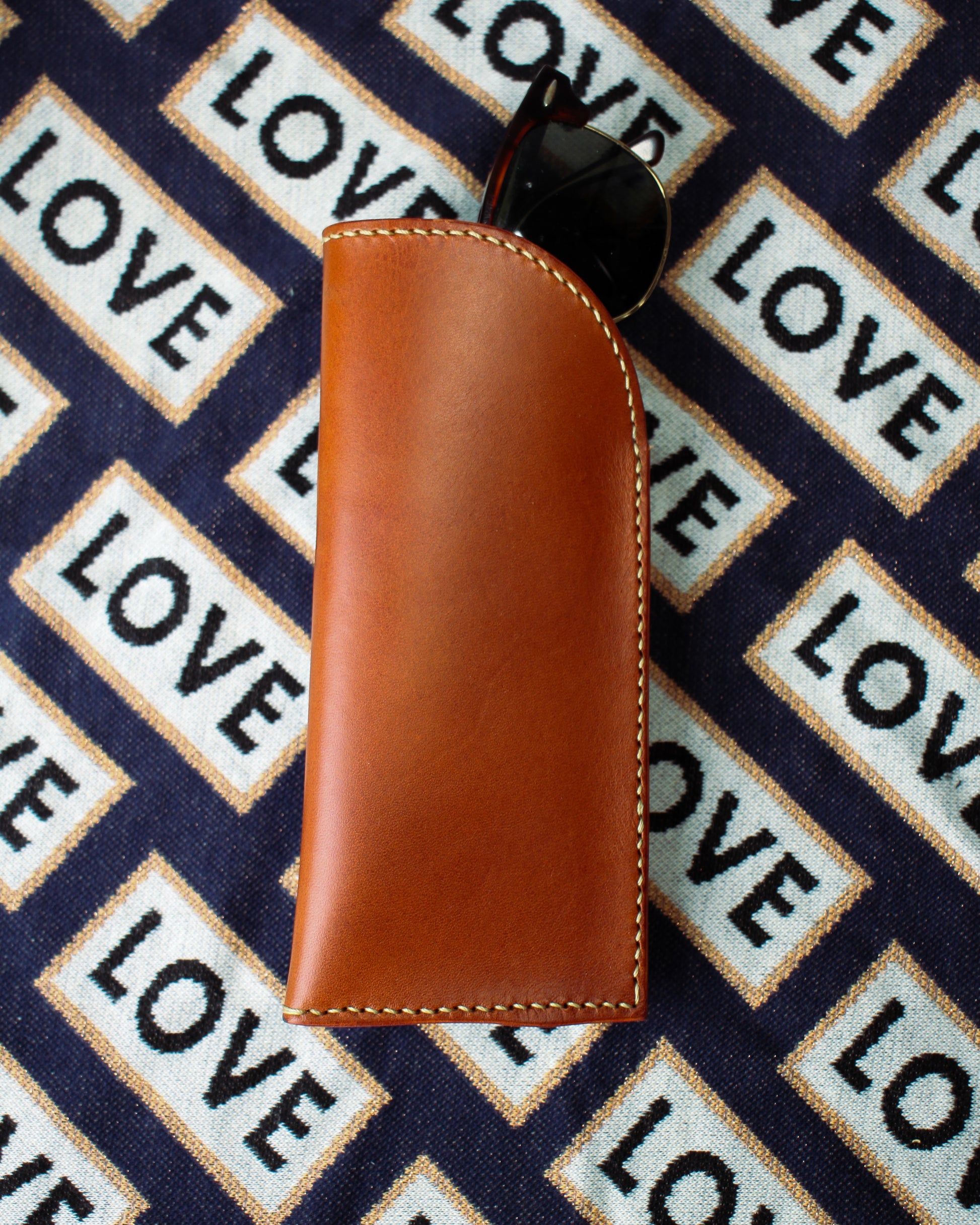 Handstitched Leather Glasses Case with Velour Lining and polished edges