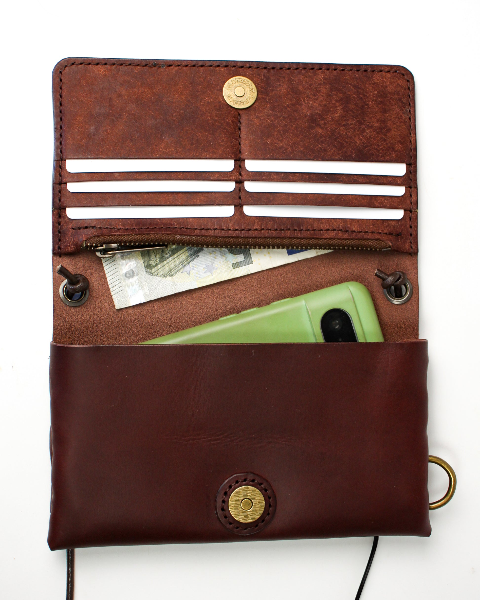 Hand-stitched Leather Crossbody Wallet