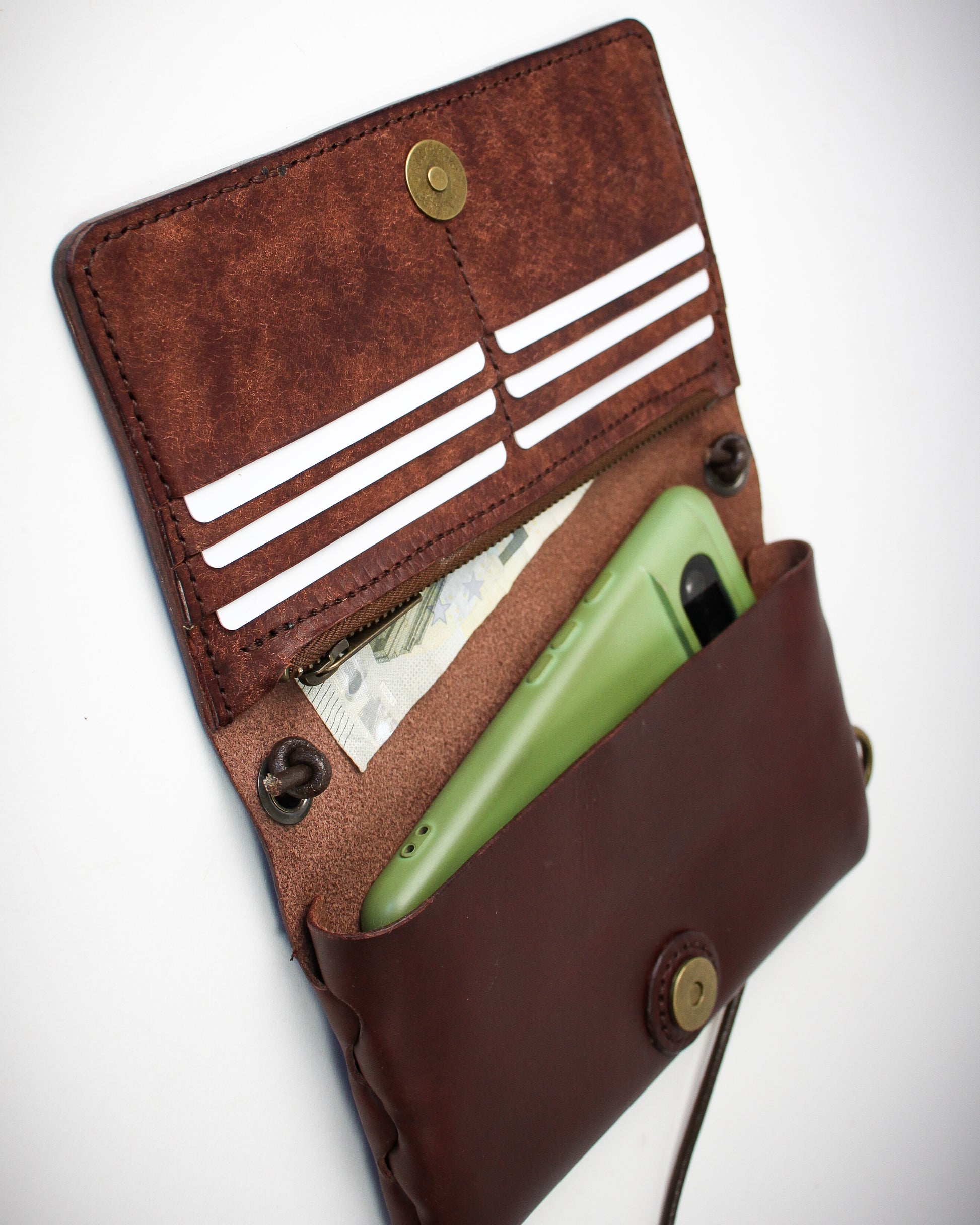 Hand-stitched Leather Crossbody Wallet