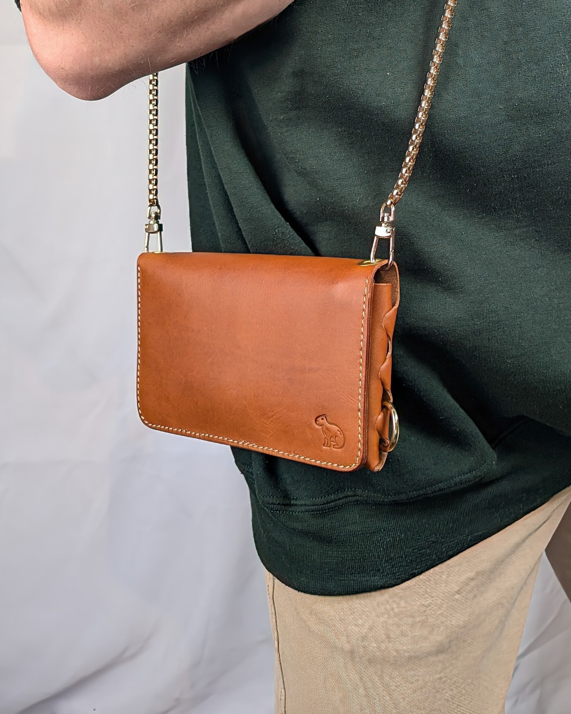 Hand-stitched Leather Crossbody Wallet