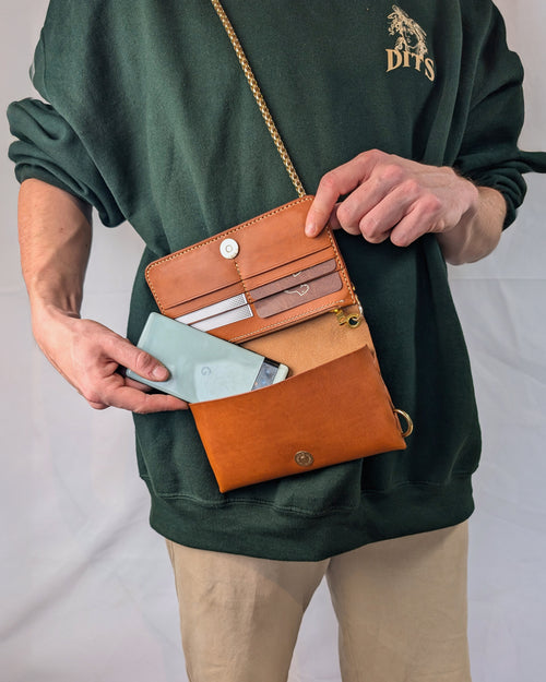 Handgenähte Leder Crossbody-Geldbeutel Kombi Tasche