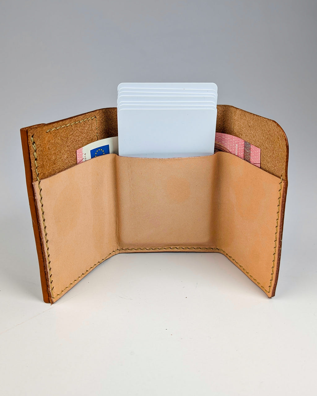 Hand-Stitched Slim Leather Tri-Fold Wallet