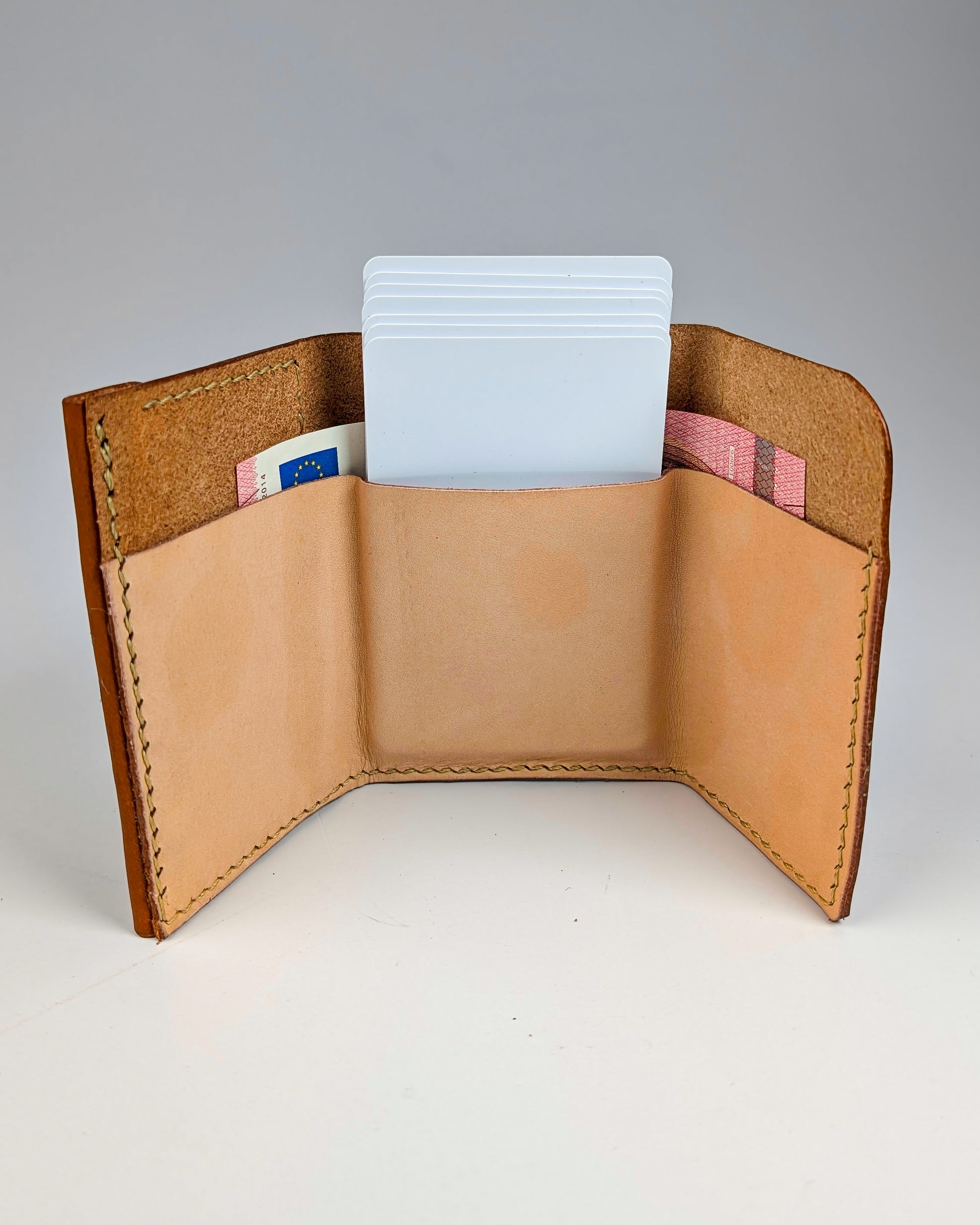 Hand-Stitched Slim Leather Tri-Fold Wallet