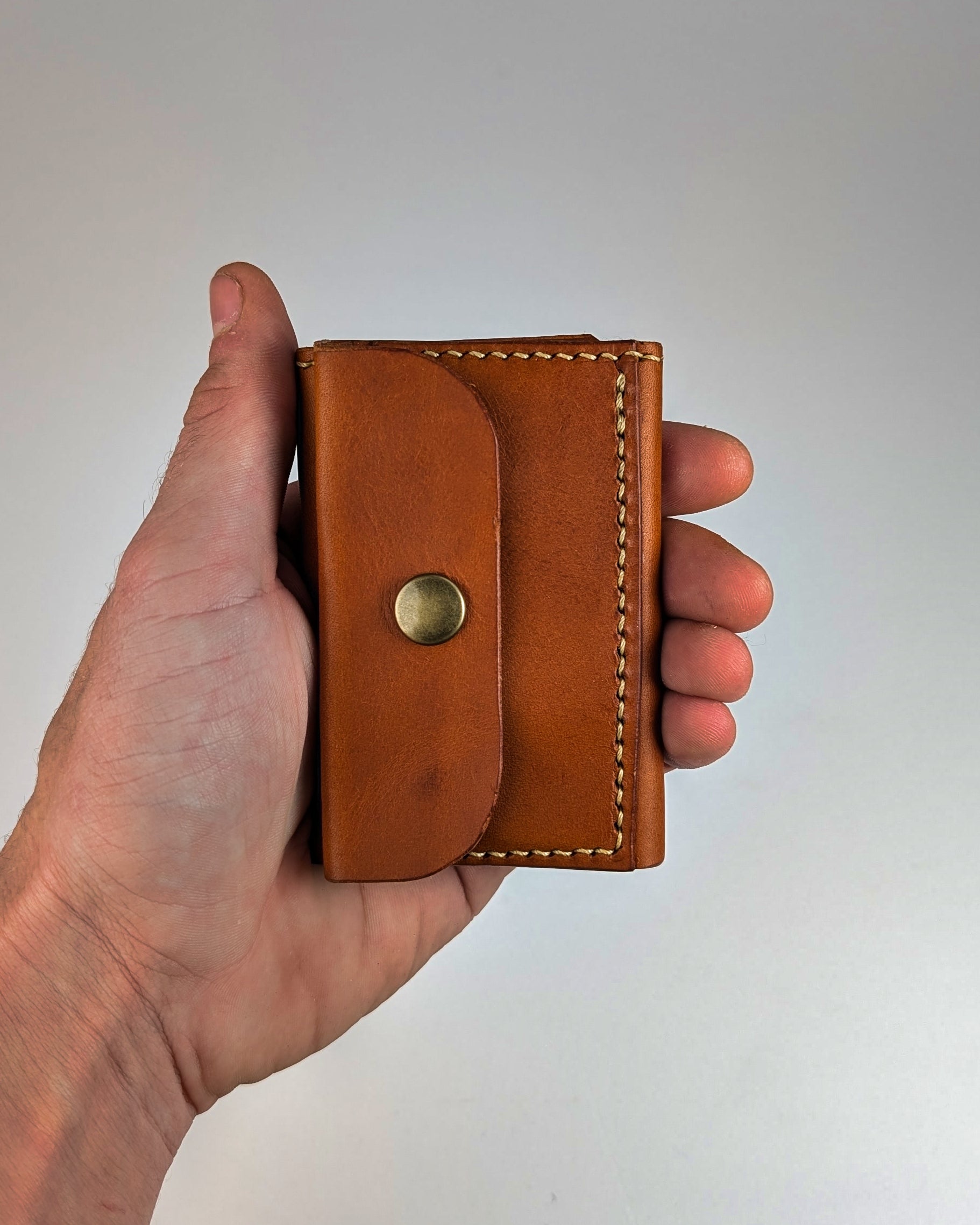 Hand-Stitched Slim Leather Tri-Fold Wallet