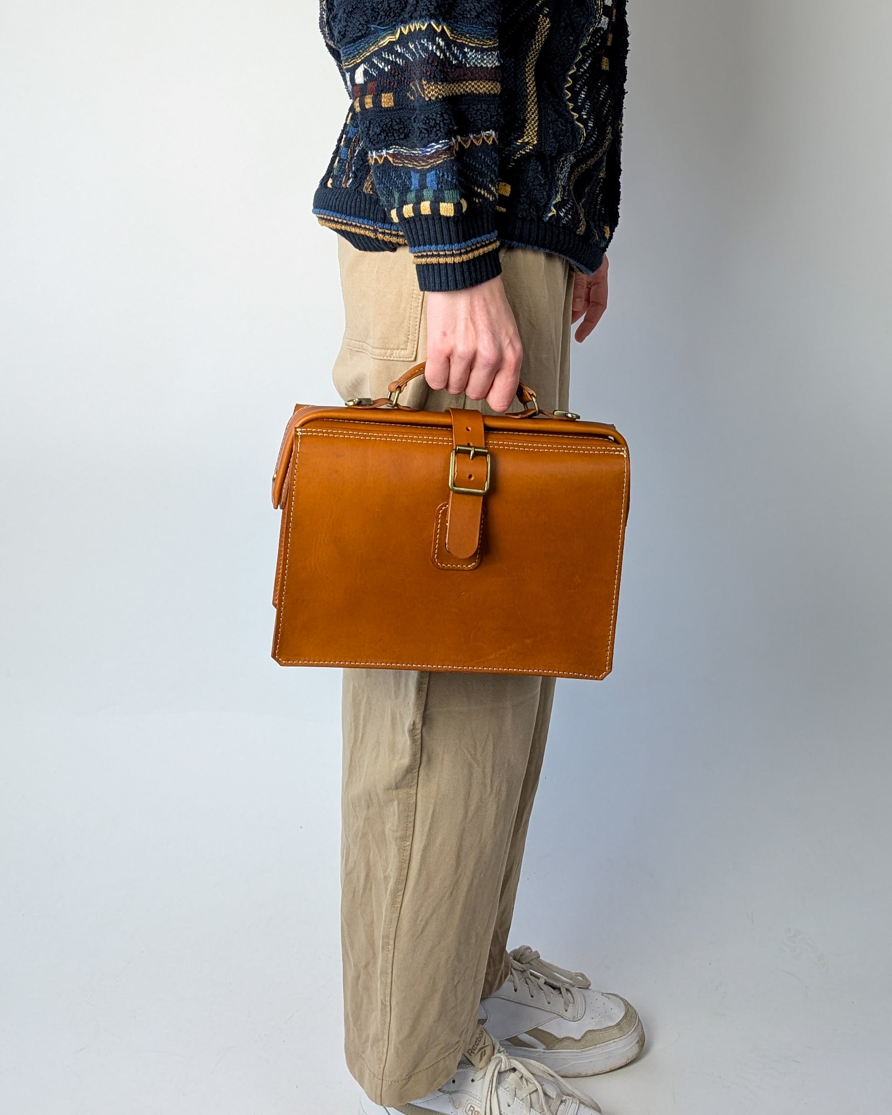 Doctor Style Leather Handbag, Crossbody Bag with Top Handle