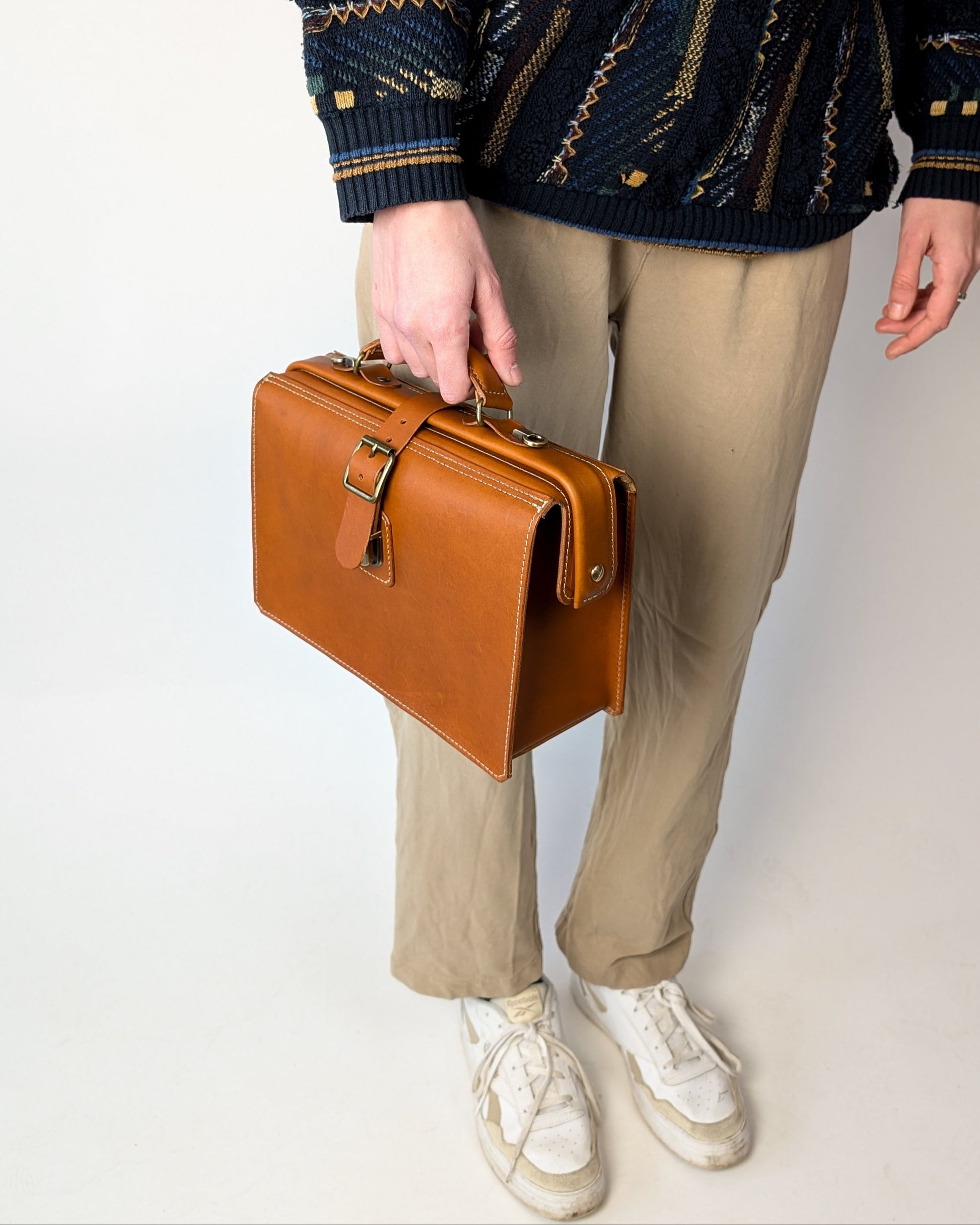 Doctor Style Leather Handbag, Crossbody Bag with Top Handle