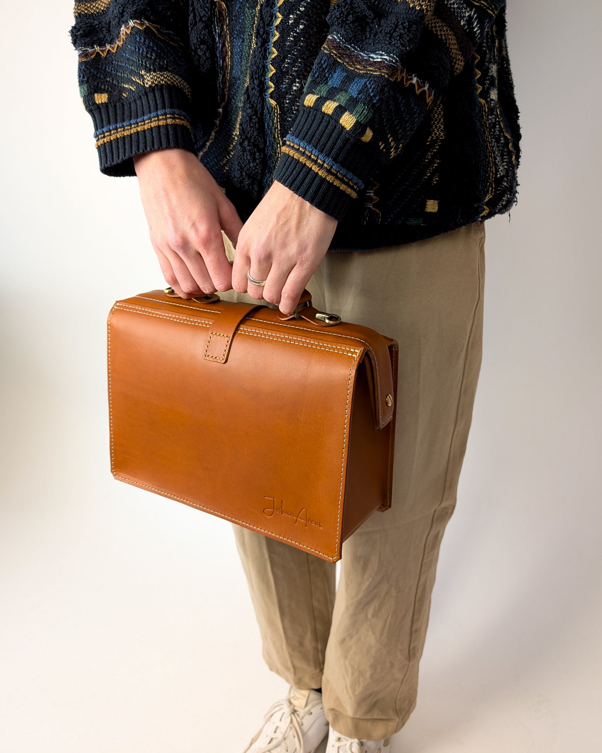 Doctor Style Leather Handbag, Crossbody Bag with Top Handle
