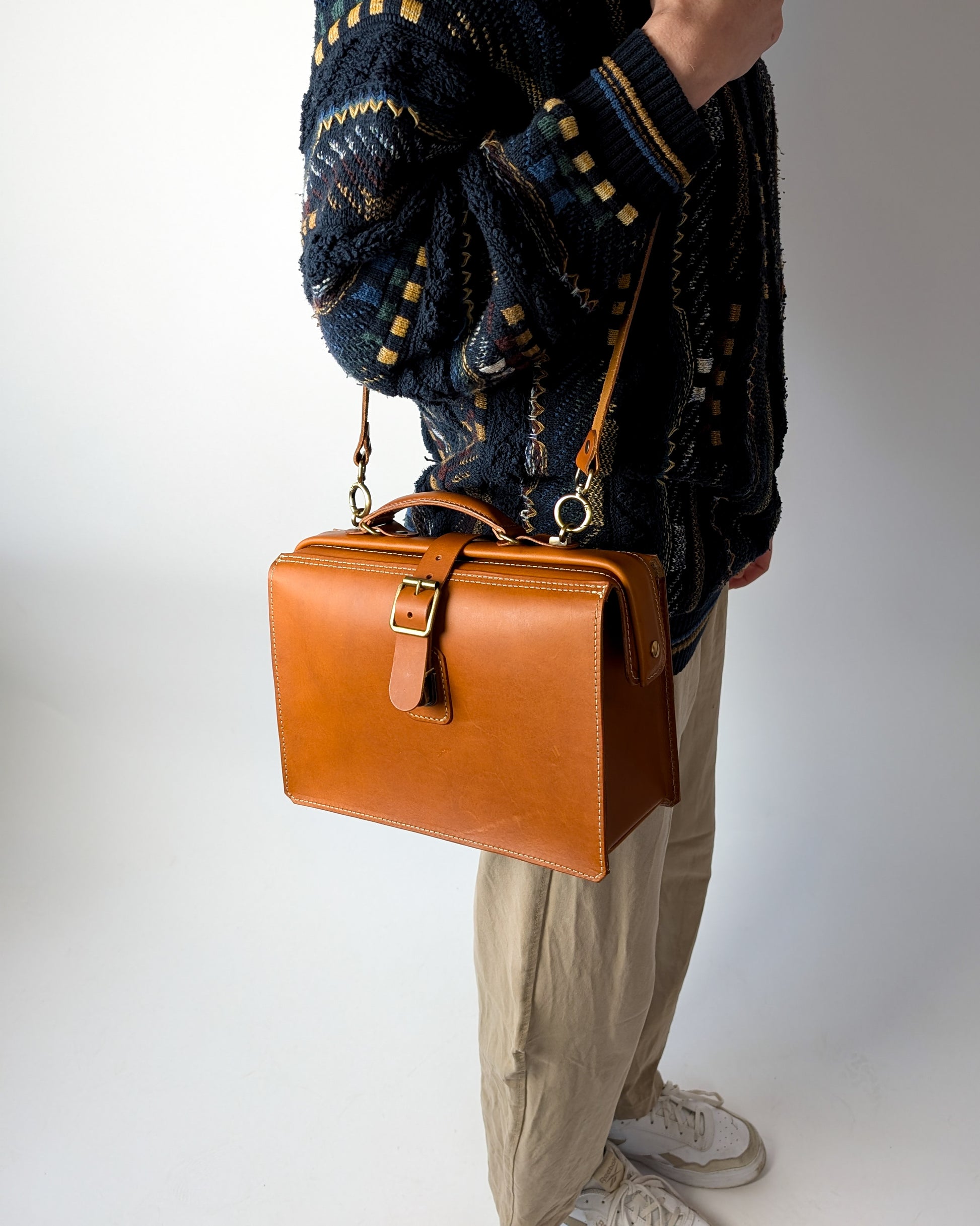 Doctor Style Leather Handbag, Crossbody Bag with Top Handle