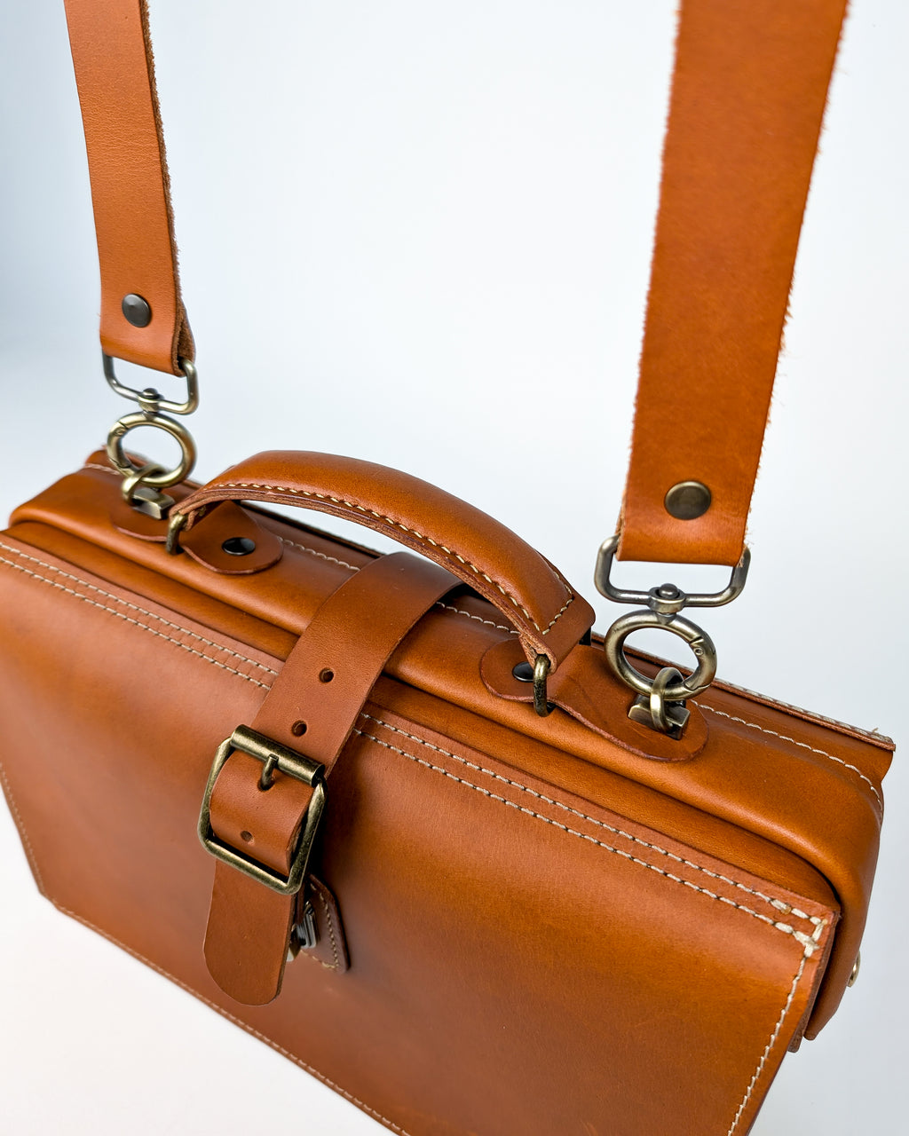 Doctor Style Leather Handbag, Crossbody Bag with Top Handle