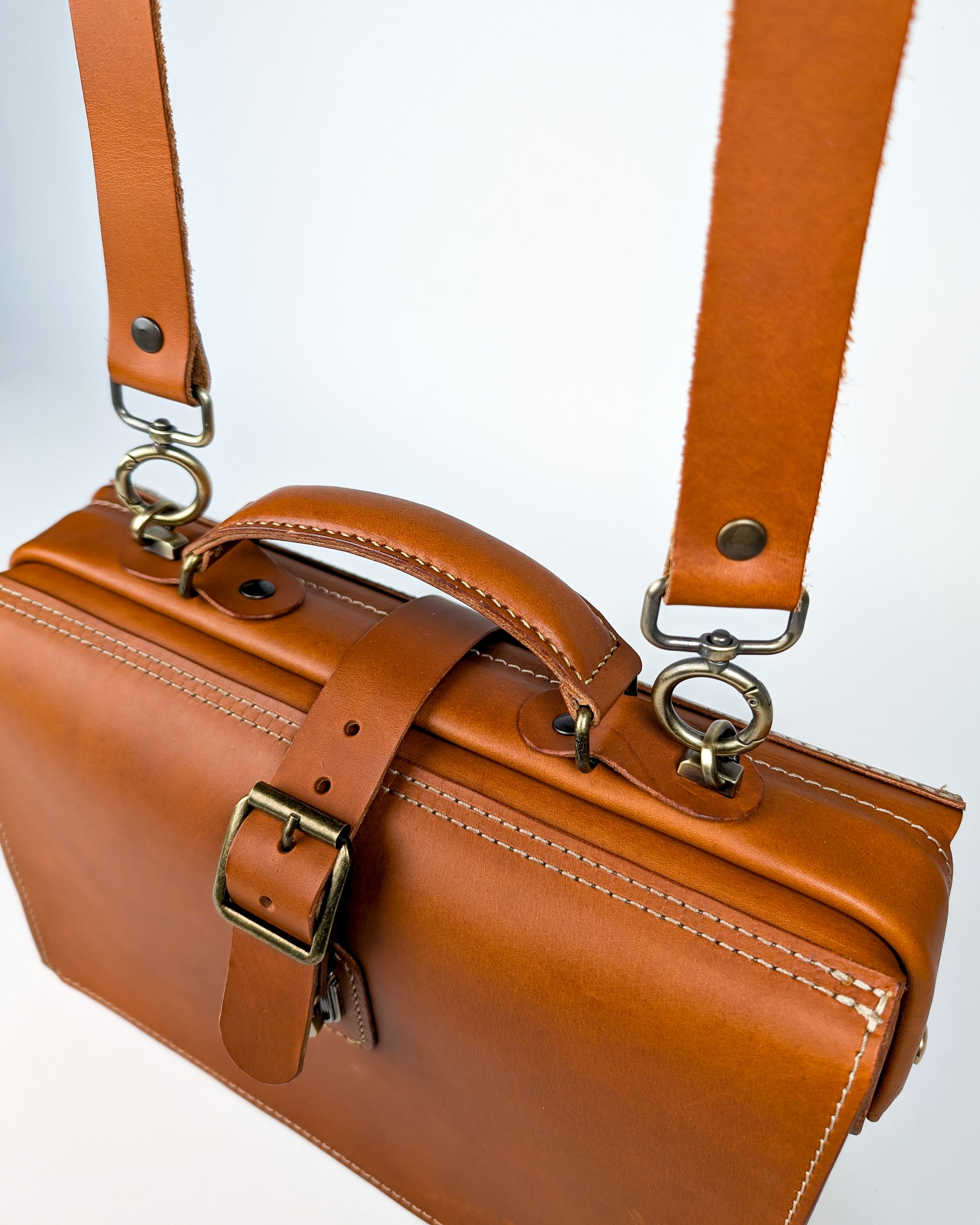 Doctor Style Leather Handbag, Crossbody Bag with Top Handle