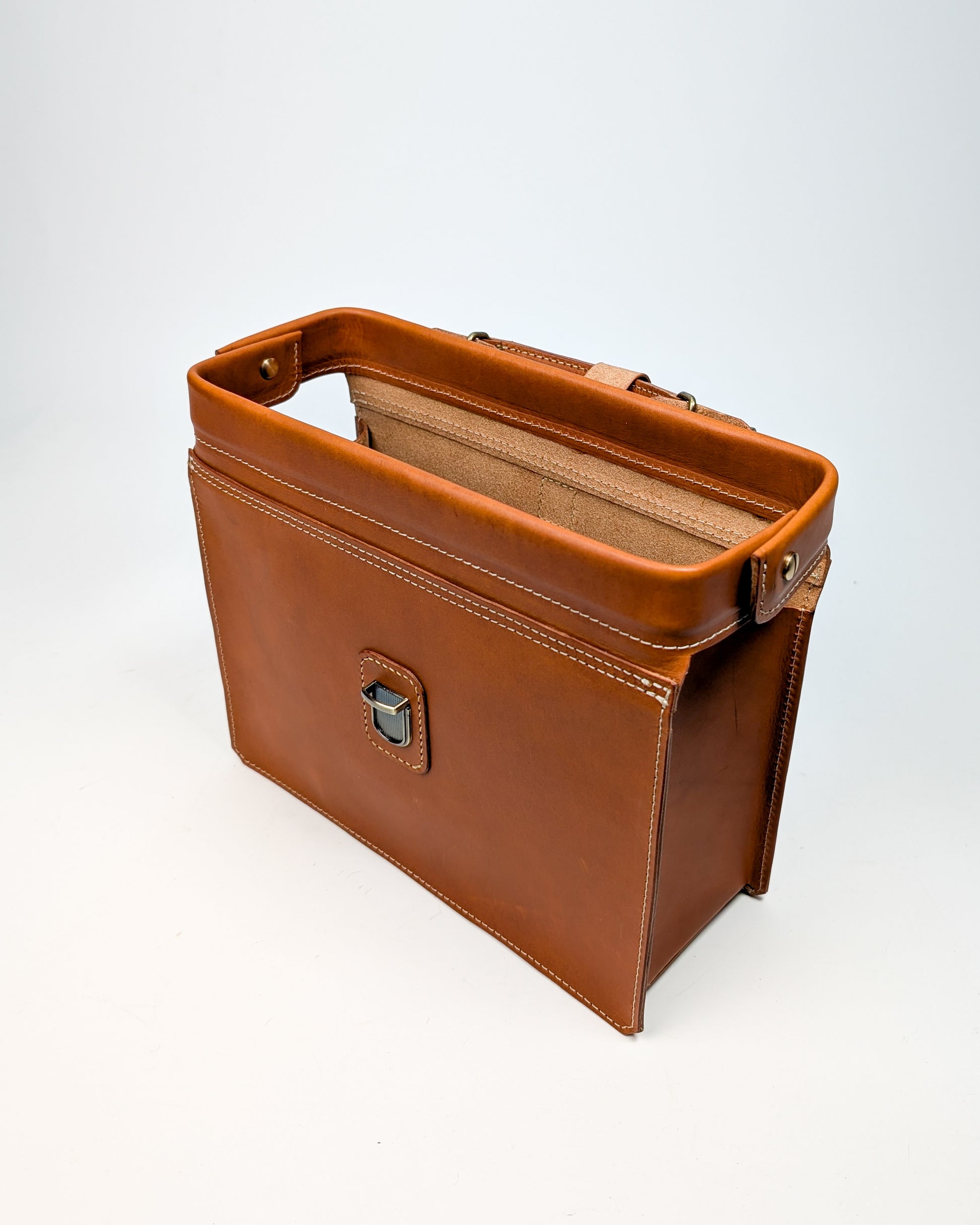 Doctor Style Leather Handbag, Crossbody Bag with Top Handle