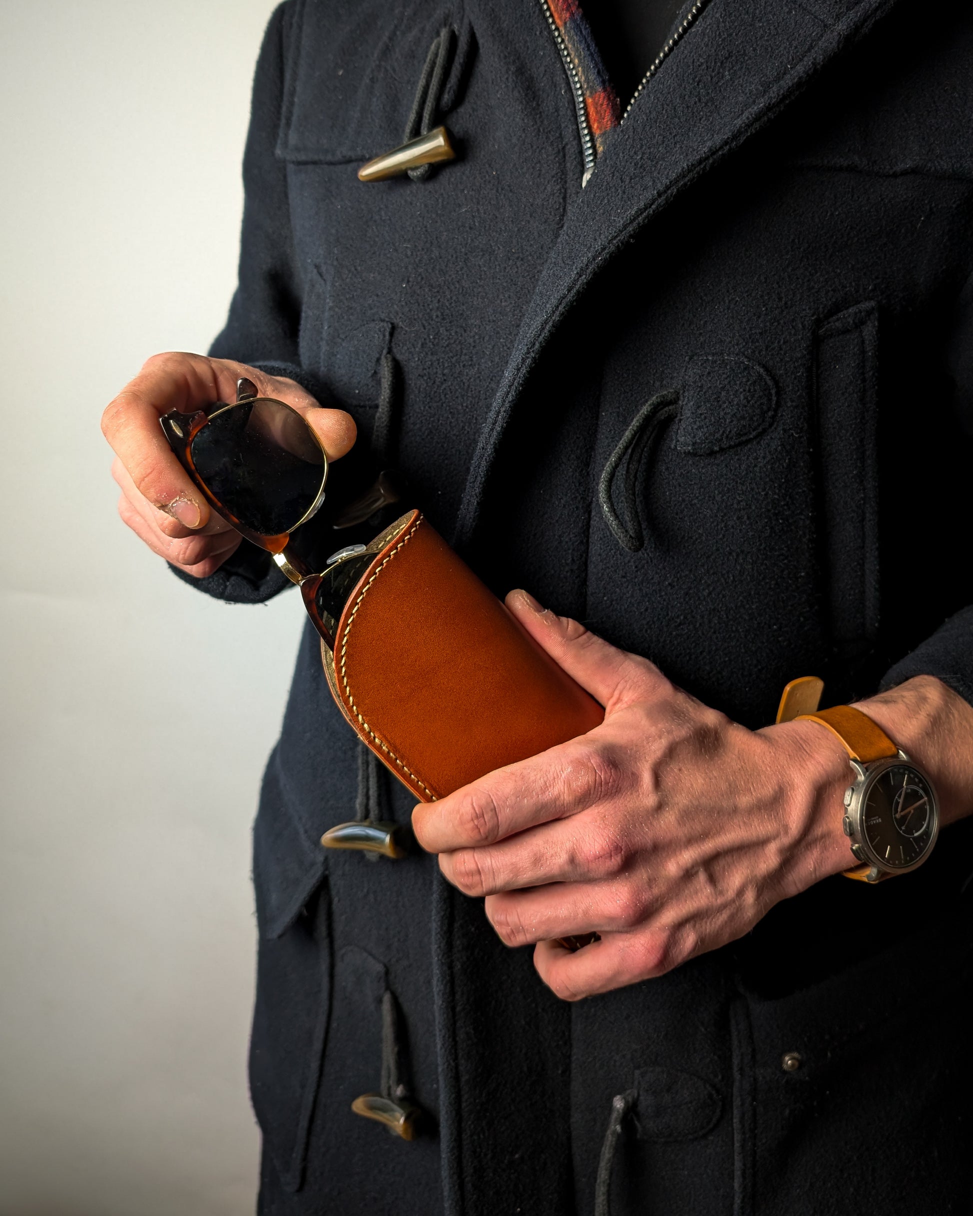 Handstitched Leather Glasses Case with Velour Lining and polished edges
