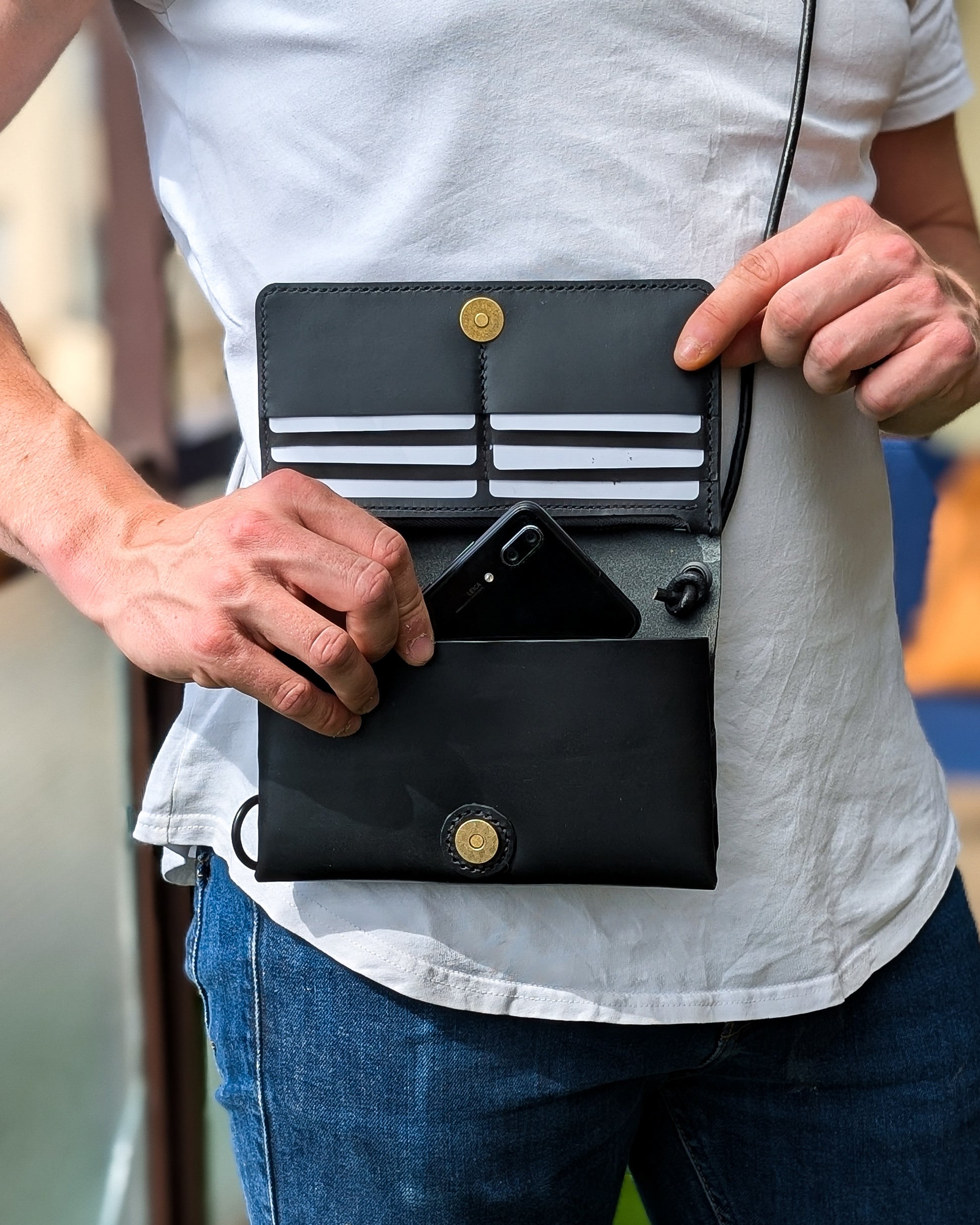 Hand-stitched Leather Crossbody Wallet