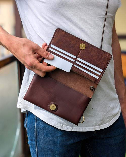 Handgenähte Leder Crossbody-Geldbeutel Kombi Tasche