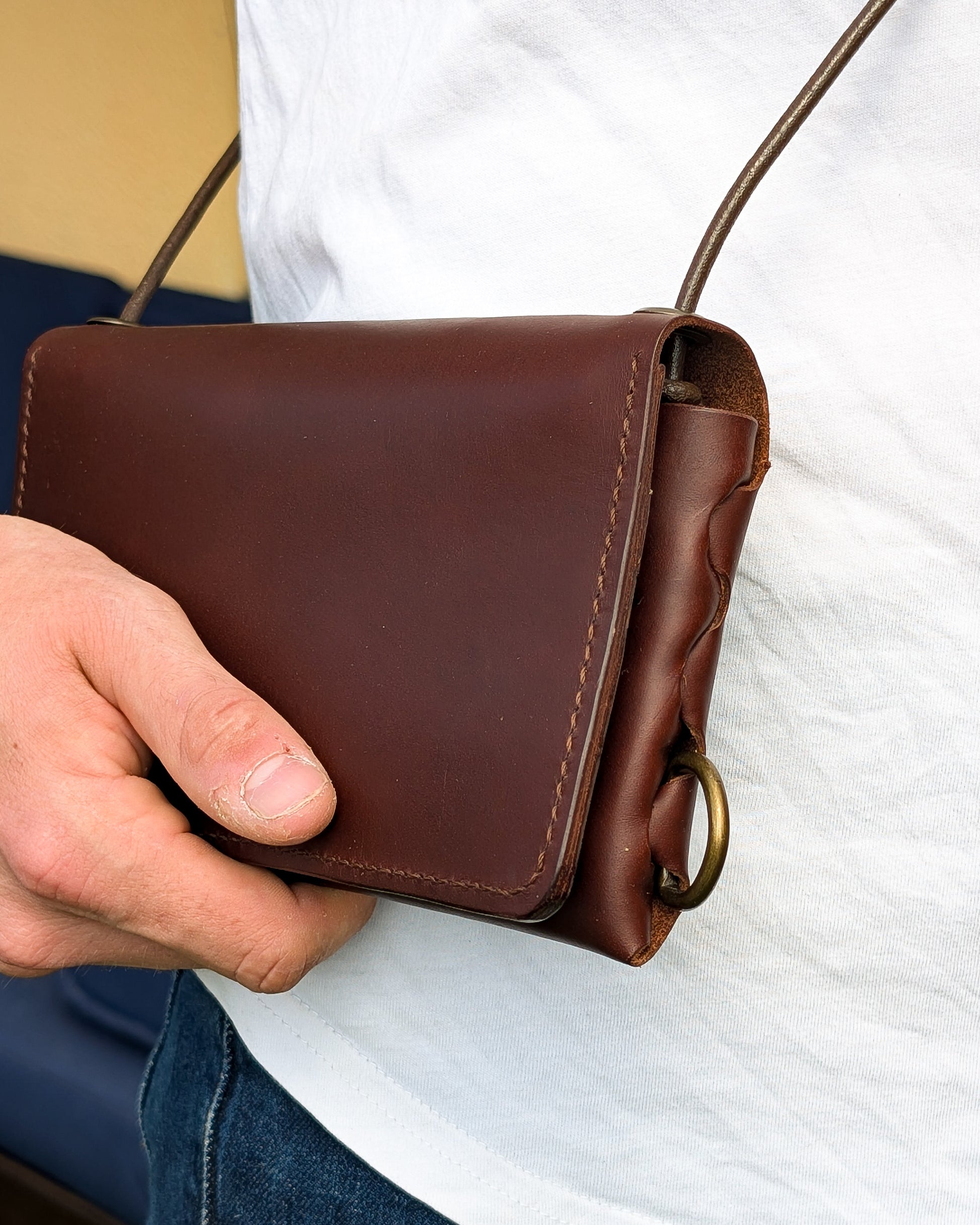 Hand-stitched Leather Crossbody Wallet