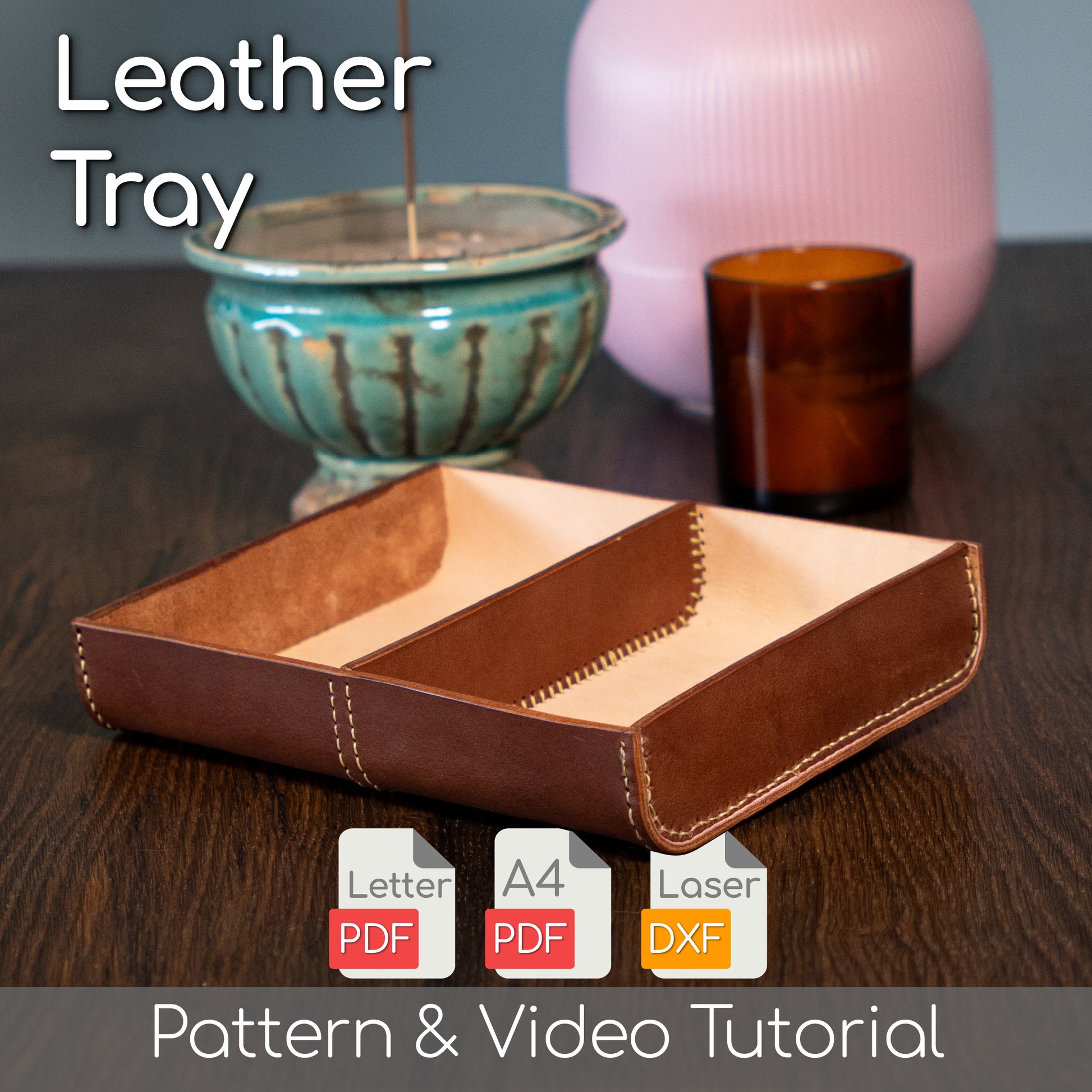 Leather Tray with compartments Pattern